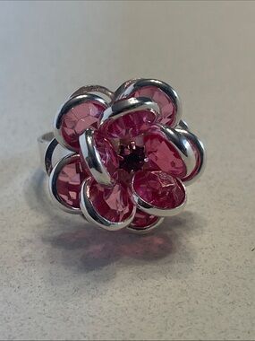 Pink Costume Dimentional Crystal Flower Ring